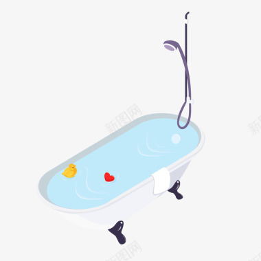 蓝色圆弧浴缸卡通图标图标