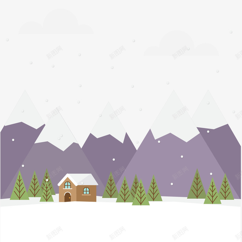 雪景插画矢量图ai免抠素材_88icon https://88icon.com 扁平 紫色 雪山 矢量图