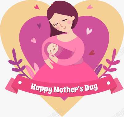 抱着妈妈手绘母亲节快乐爱心图标插图图标
