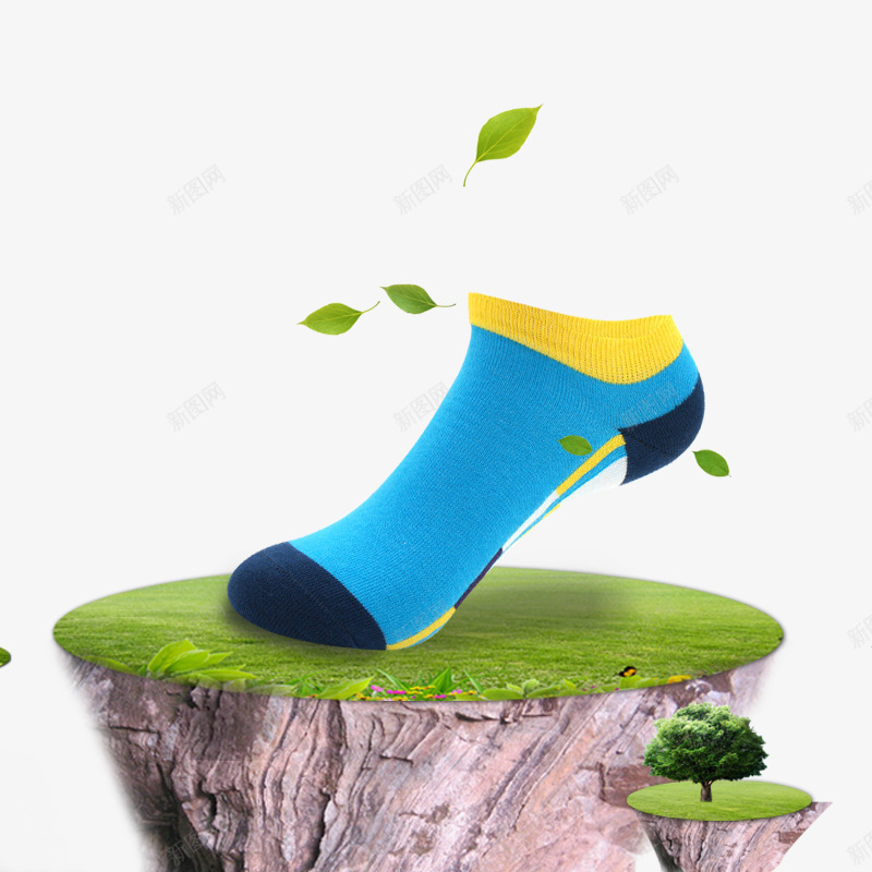 袜子和悬浮山png免抠素材_88icon https://88icon.com 产品实物 树叶 短袜 船袜 蓝色