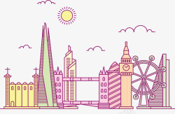 粉紫色英国伦敦旅游矢量图素材