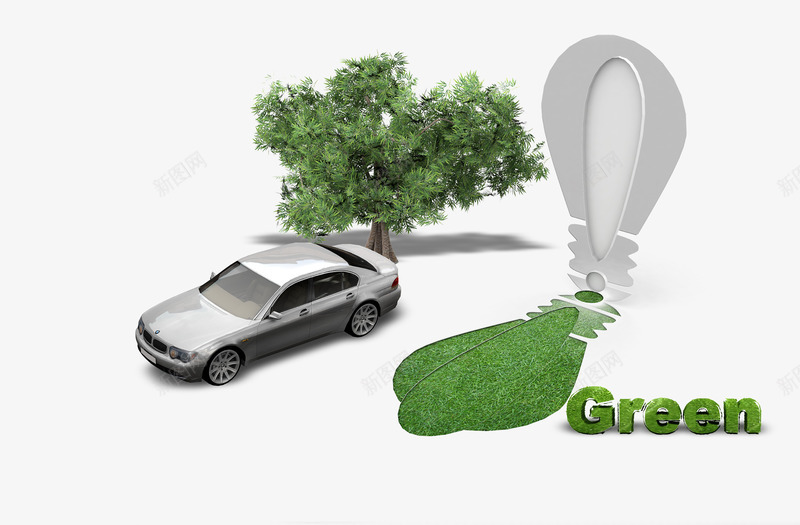 绿色排放png免抠素材_88icon https://88icon.com 树木 汽车 环保低碳 绿色倒影