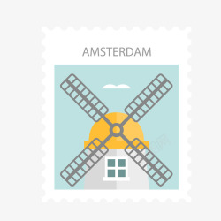 大风车建筑物邮票素材