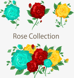 3款彩色玫瑰花和花束素材