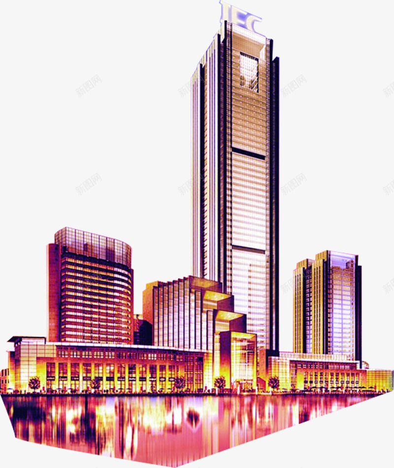 明亮手绘高楼建筑png免抠素材_88icon https://88icon.com 建筑 明亮 高楼