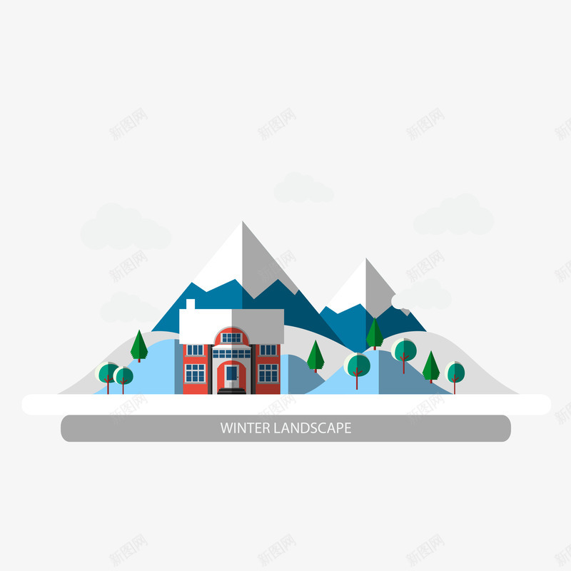 冬季蓝白色雪山风景矢量图ai免抠素材_88icon https://88icon.com 建筑 扁平 扁平山 树林 雪山 矢量图