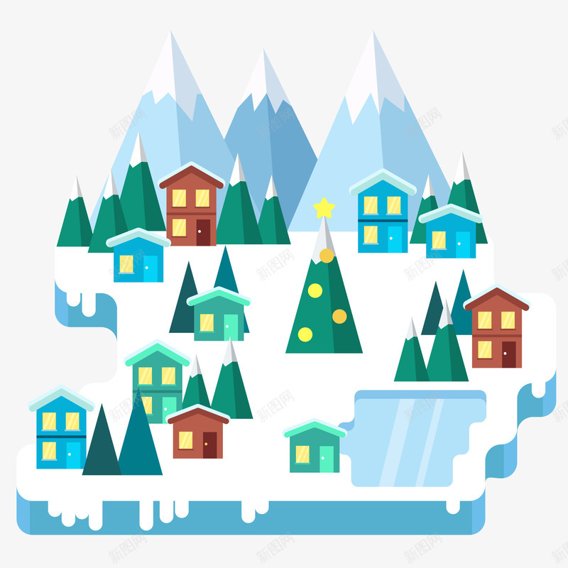 手绘冬季雪景插画矢量图ai免抠素材_88icon https://88icon.com 冬天 冬季 冬景 房屋建筑 手绘插画 雪山 雪景 矢量图