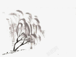 手绘水墨中国风柳树素材