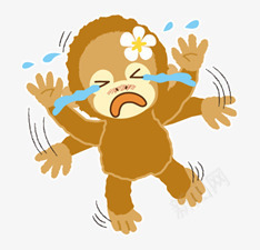 矢量装饰小花猴子图标动物大哭的猴子图标