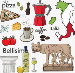 披萨文化手绘意大利文化高清图片