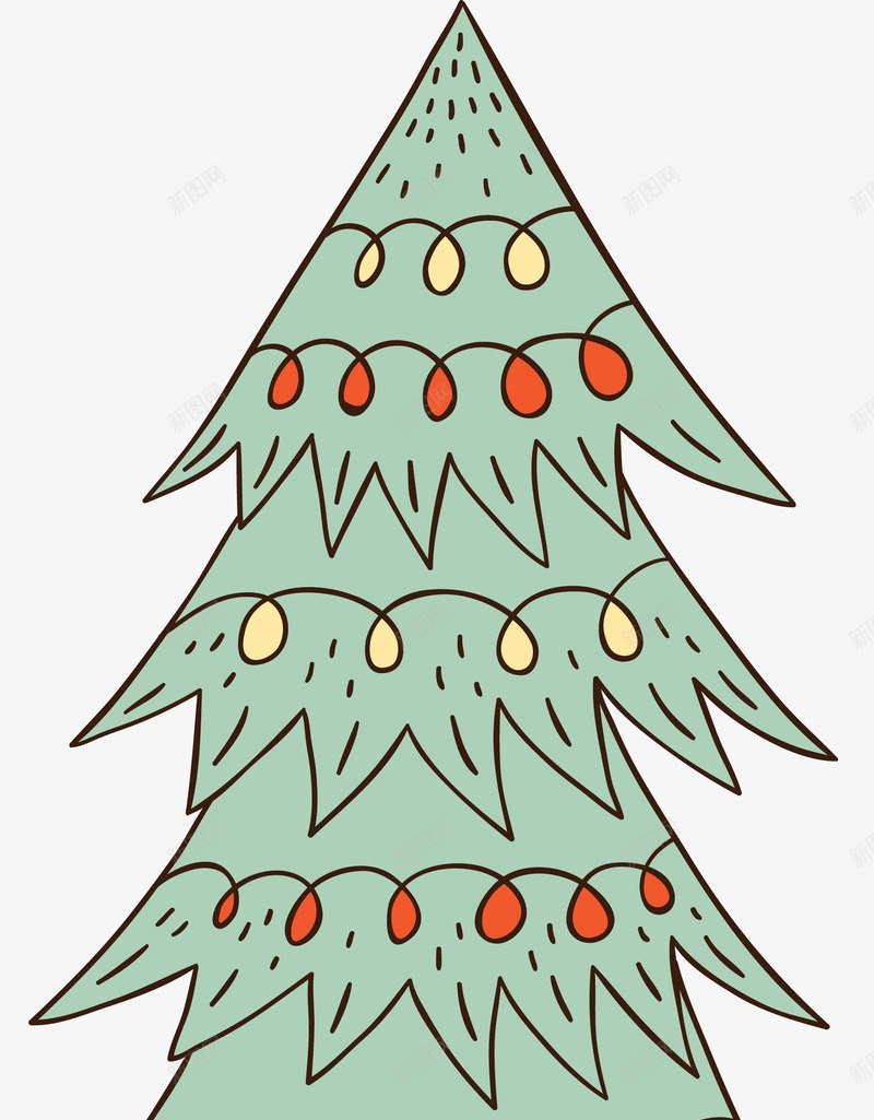 挂着彩色灯球的圣诞树png免抠素材_88icon https://88icon.com 圣诞树 圣诞老人 圣诞节 树木 水墨画 灯球 花盆