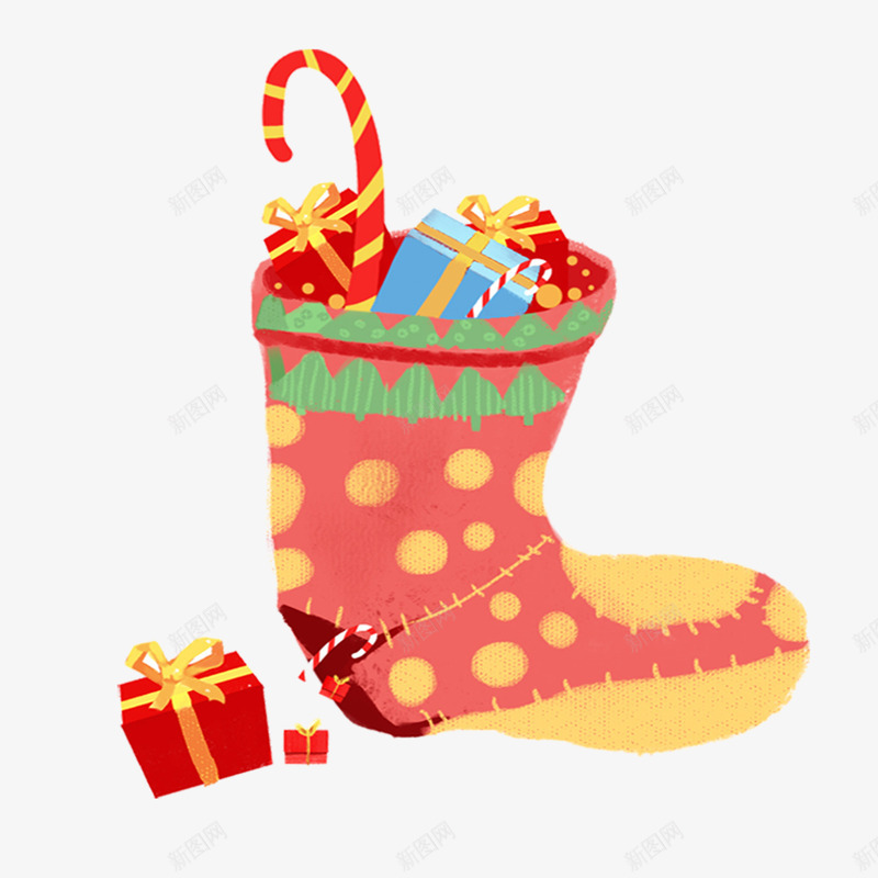 手绘圣诞礼物袜png免抠素材_88icon https://88icon.com 圣诞 圣诞袜子 手绘 手绘圣诞礼物袜 礼物 袜