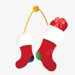 红色圣诞节墙壁挂着的袜子矢量图素材