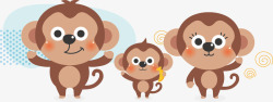 卡通可爱动物猴子一家素材