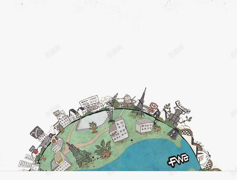 地球上的城市png免抠素材_88icon https://88icon.com 地球 城市 手绘 绿色 高楼