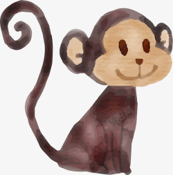 手绘棕色水彩猴子素材