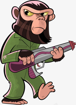 卡通猴子拿着枪素材