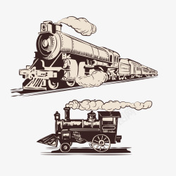 手绘复古插图蒸汽火车素材