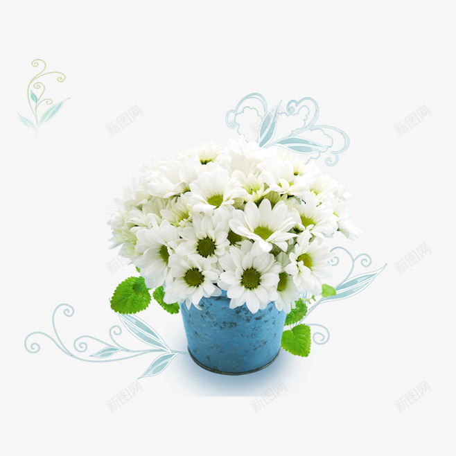 白色花朵蓝色花盆png免抠素材_88icon https://88icon.com 白色 花朵 花盆 蓝色
