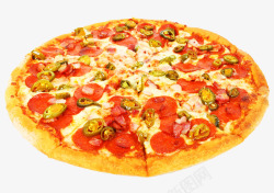 热辣披萨墨西哥胡椒和肉披萨高清图片