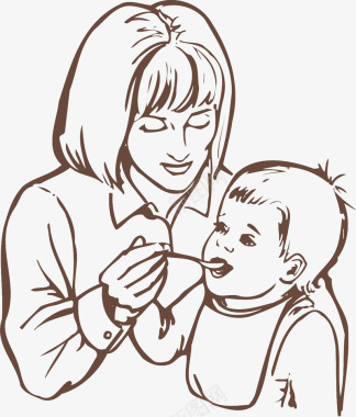 处暑插画手绘线性母亲插画图标图标