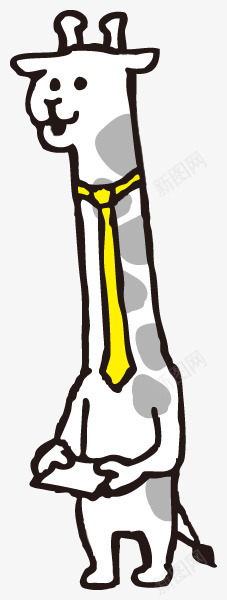 戴领带的长颈鹿png免抠素材_88icon https://88icon.com 一只 卡通 手绘 白色 花斑 长颈鹿 领带 黄色 黑色