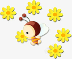 可爱花丛飞舞小蜜蜂素材