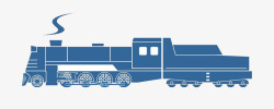 扁平蓝色蒸汽式老火车素材