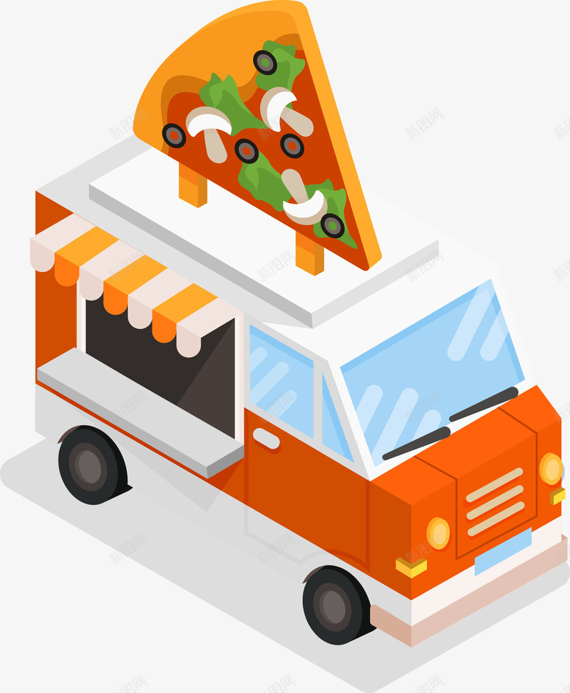 披萨食物车png免抠素材_88icon https://88icon.com 卡通车 卡通食品车 扁平化车 矢量食物车 货车 车 车子 食品车 食物车