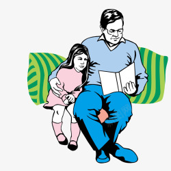 坐着教女儿读书的父亲素材