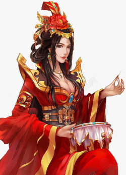 红衣华丽刺绣女人古风手绘素材