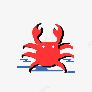 红色扁平化螃蟹元素图标图标