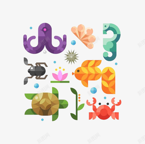 创意水中生物图案png免抠素材_88icon https://88icon.com 海胆 海马 海龟 章鱼 螃蟹