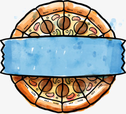 精美水彩披萨飘带标签矢量图素材