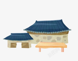 手绘韩式建筑院墙素材