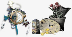 装饰怀表和装饰花盆和装饰钟楼素材