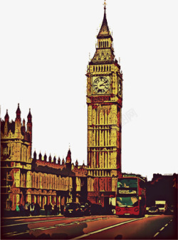 英国建筑钟楼手绘水彩画图素材