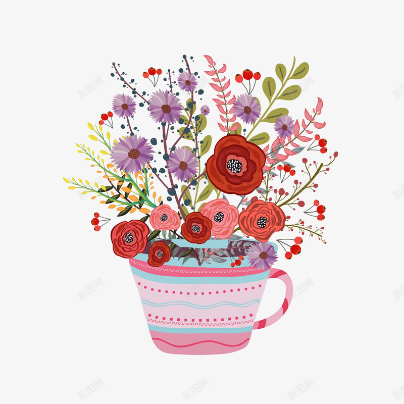 花盆上的花朵png免抠素材_88icon https://88icon.com PNG素材 手绘 花朵 花盆