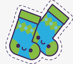 蓝绿色格纹袜子矢量图素材