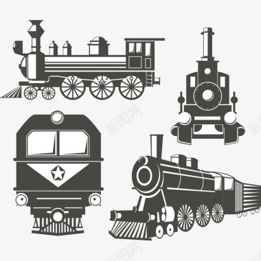 扁平黑白老火车图标图标