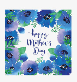 蓝色花朵母亲节海报矢量图素材