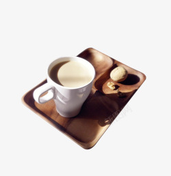 原木餐盘上的热奶茶素材
