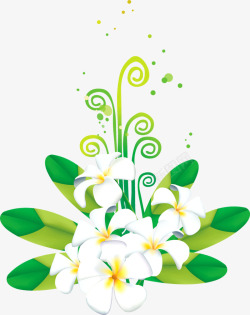 手绘绿叶白色绽放花朵素材
