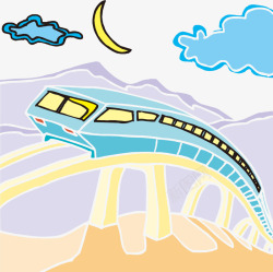 卡通手绘高速行驶地铁插画素材
