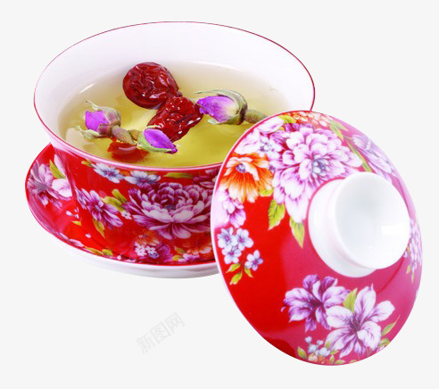 红枣玫瑰花茶png免抠素材_88icon https://88icon.com 产品实物 带盖茶杯 烘干 玫瑰 素材 红枣茶 花茶