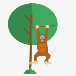 绿色树木猴子爬树素材