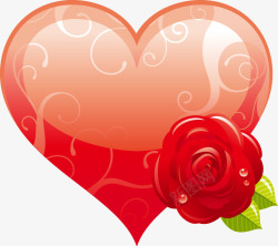 手绘红色心形花纹玫瑰花朵素材