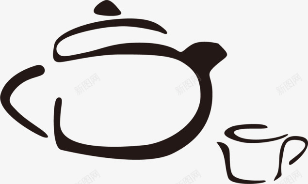 手绘茶壶和茶杯图标图标