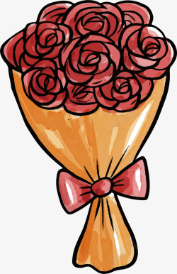 水彩手绘红玫瑰花束素材
