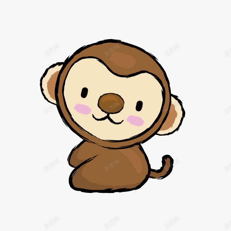 可爱卡通简笔小猴子png免抠素材_88icon https://88icon.com 动物 可爱的 呆萌 坐着 小猴子 尾巴 水彩 耳朵
